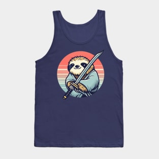 Cute Japanese Samurai Sloth Retro 80s Tank Top